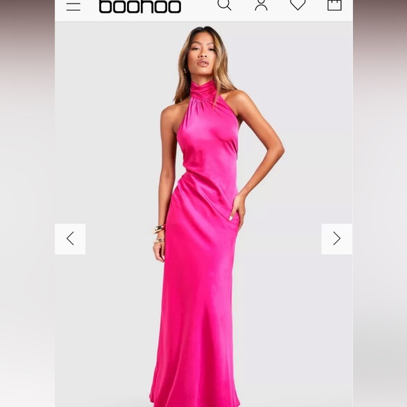 Boohoo Satin Halter Fuscia/Hot Pink Maxi Dress NWT - Picture 3 of 5